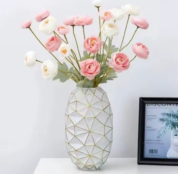 Geometric White Glass Vase Set of 2