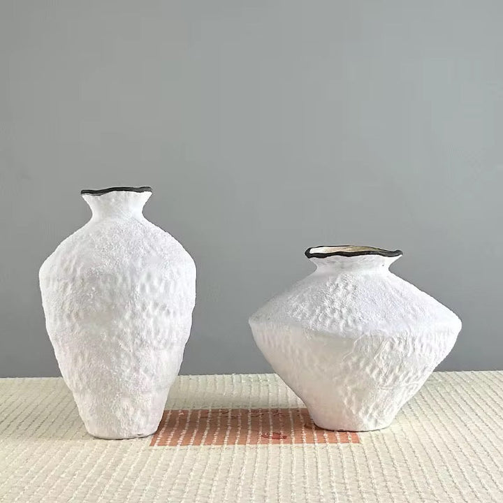 White & Gold Textured Artistic Vase Set of 2