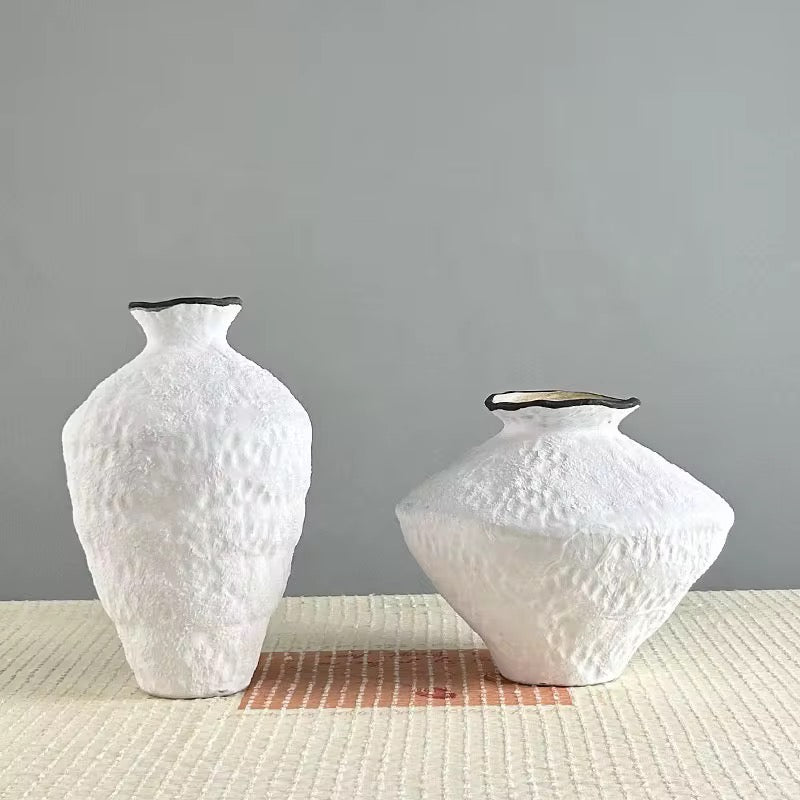 White & Gold Textured Artistic Vase Set of 2