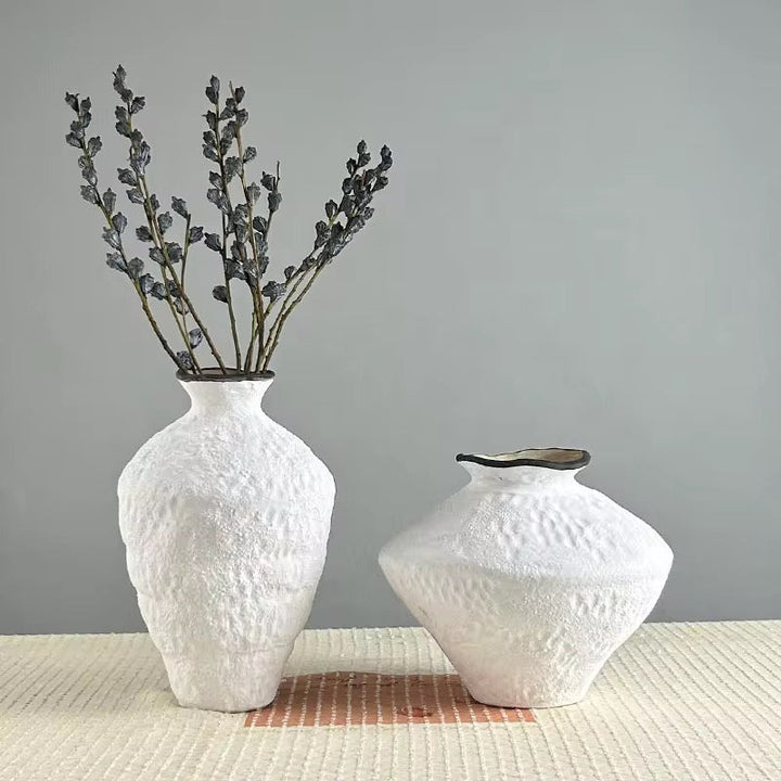 White & Gold Textured Artistic Vase Set of 2