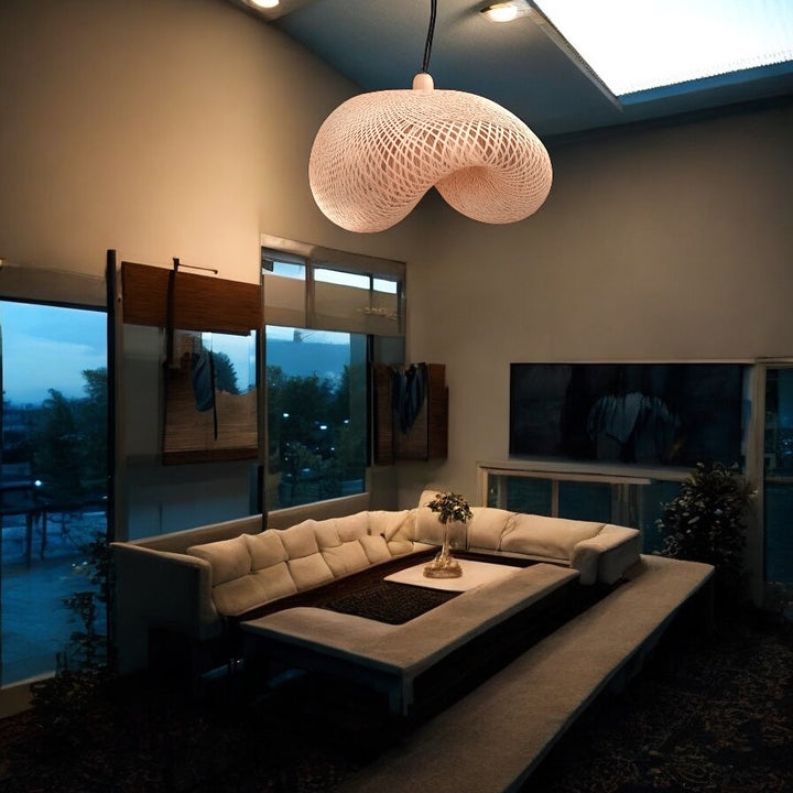 Organic Woven Rattan Pendant Light - Artistic Wave Design