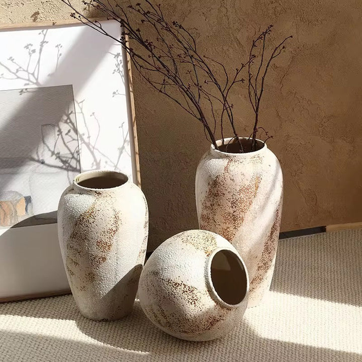 Rustic Textured Ceramic Vase Set
