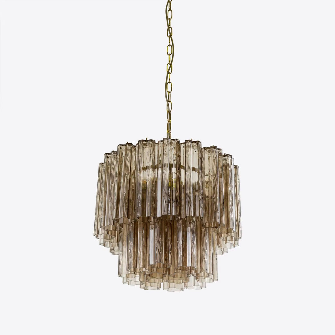 Modern Amber Glass Tiered Chandelier