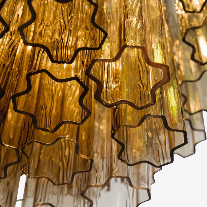 Modern Amber Glass Tiered Chandelier