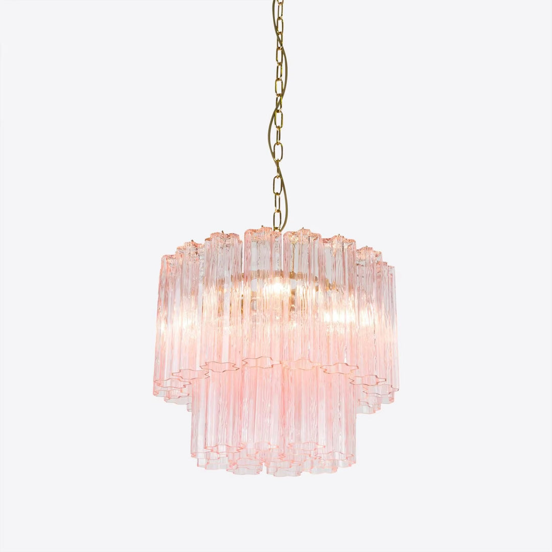 Modern Amber Glass Tiered Chandelier