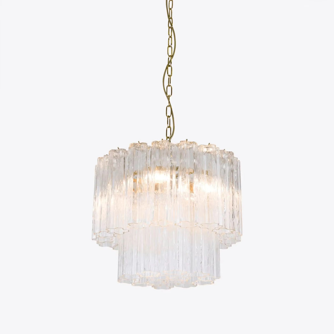 Modern Amber Glass Tiered Chandelier