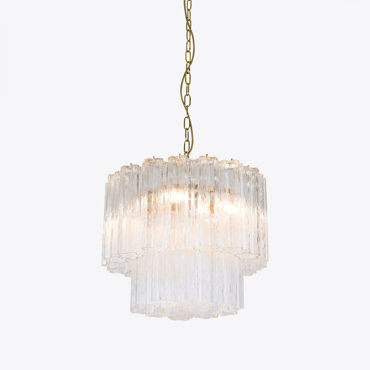 Modern Amber Glass Tiered Chandelier