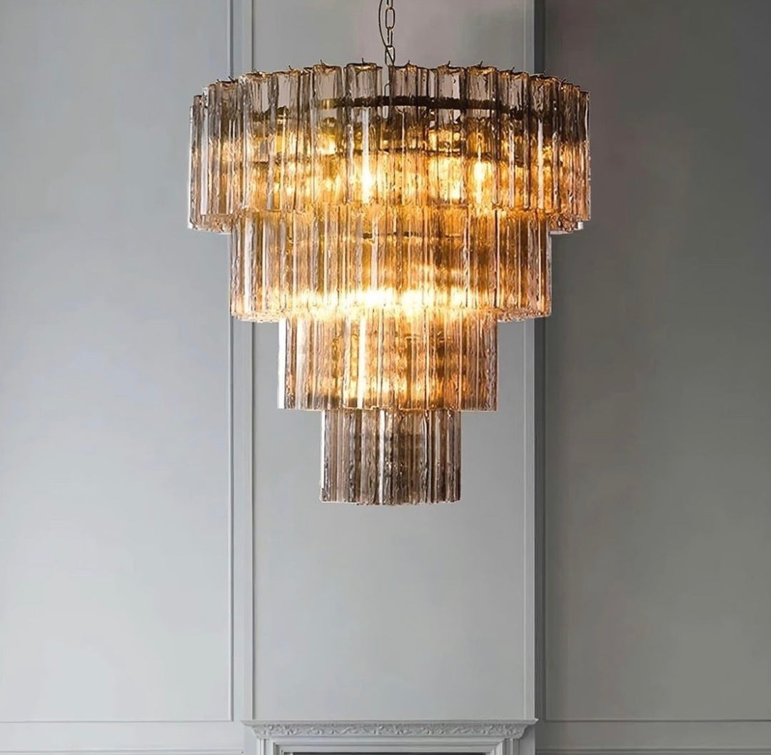 Modern Amber Glass Tiered Chandelier