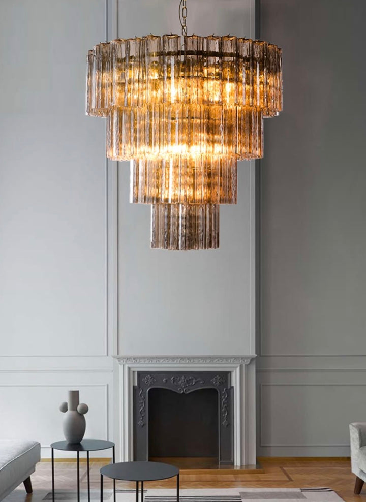 Modern Amber Glass Tiered Chandelier