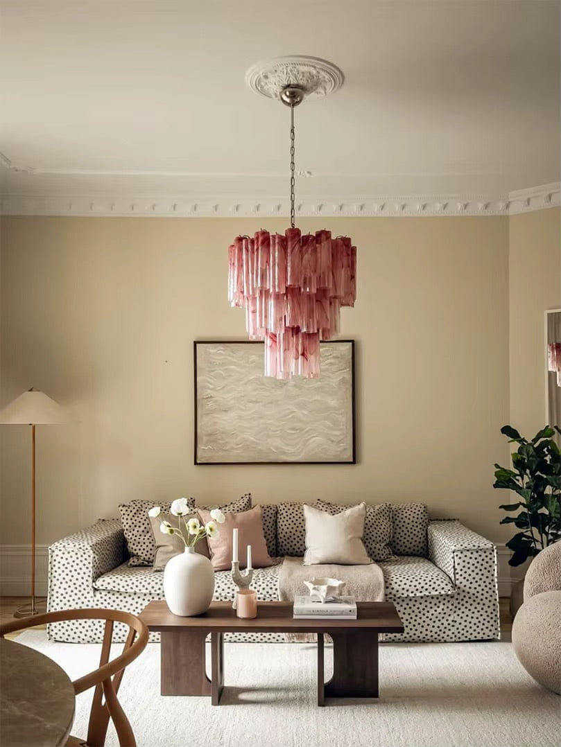 Blush Pink Murano Glass Tiered Chandelier