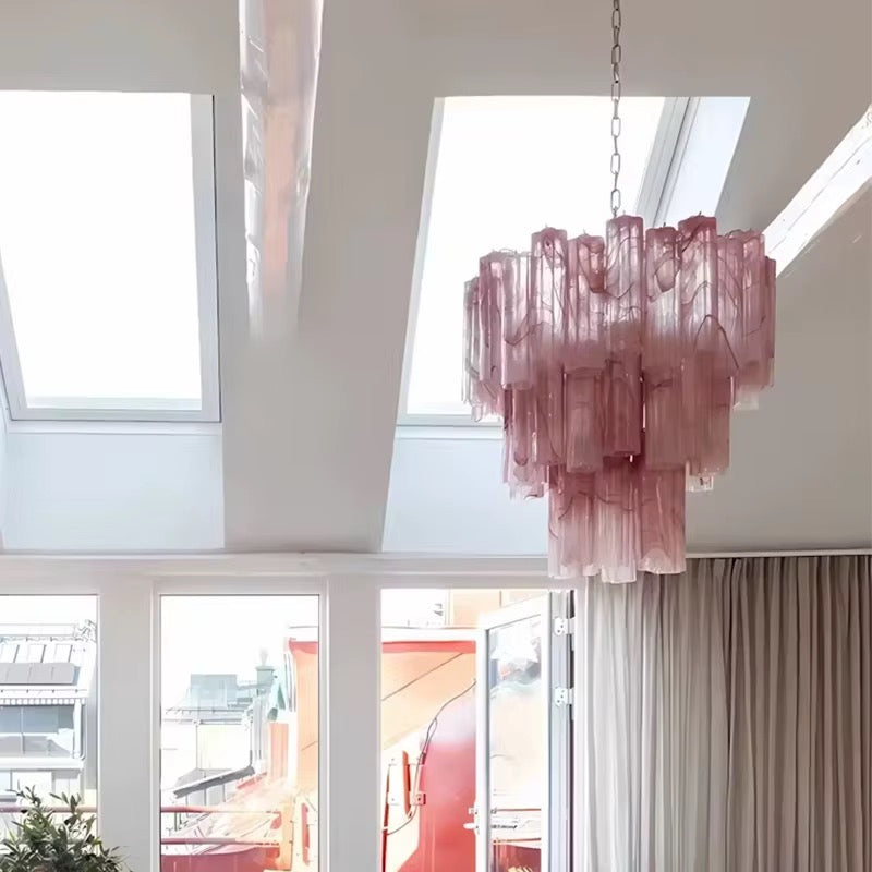 Blush Pink Murano Glass Tiered Chandelier