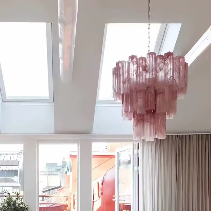 Blush Pink Murano Glass Tiered Chandelier