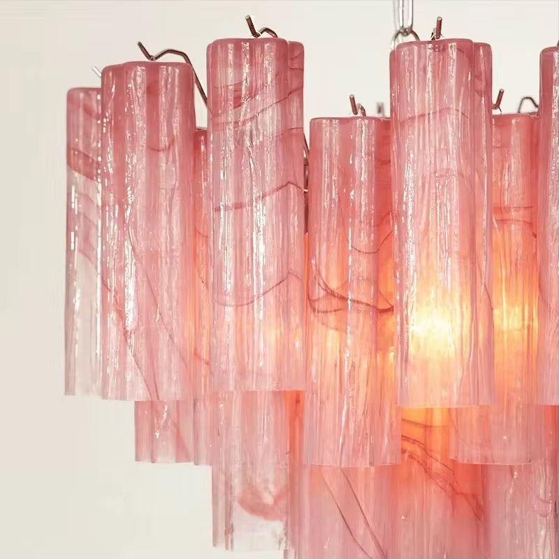 Blush Pink Murano Glass Tiered Chandelier