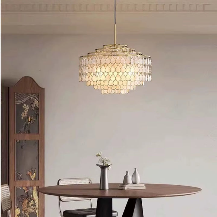 Gold-Tone Teardrop Beaded Drum Chandelier