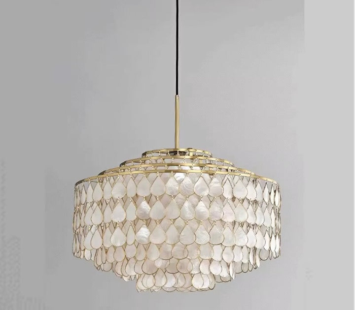 Gold-Tone Teardrop Beaded Drum Chandelier