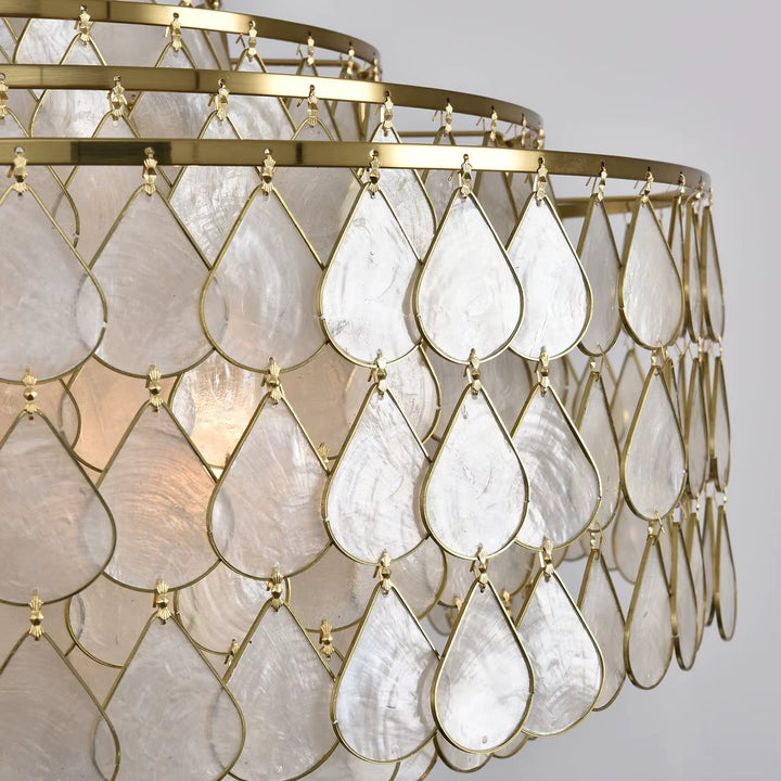Gold-Tone Teardrop Beaded Drum Chandelier