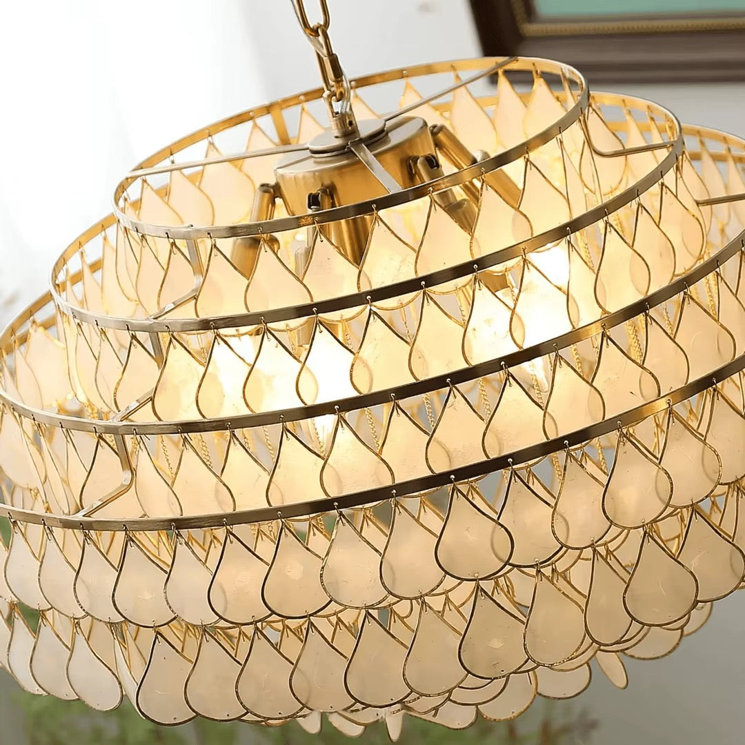 Gold-Tone Teardrop Beaded Drum Chandelier