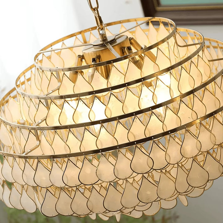 Gold-Tone Teardrop Beaded Drum Chandelier