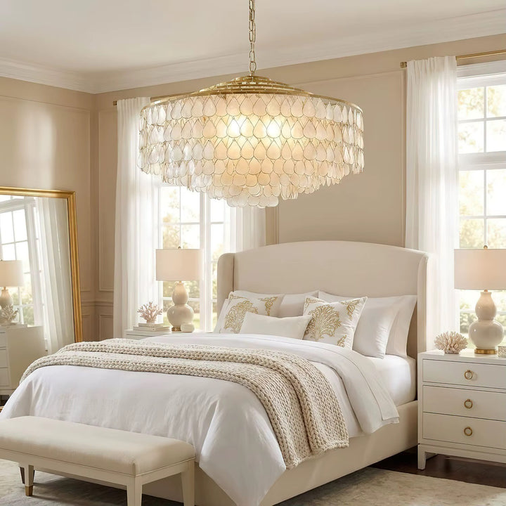 Gold-Tone Teardrop Beaded Drum Chandelier