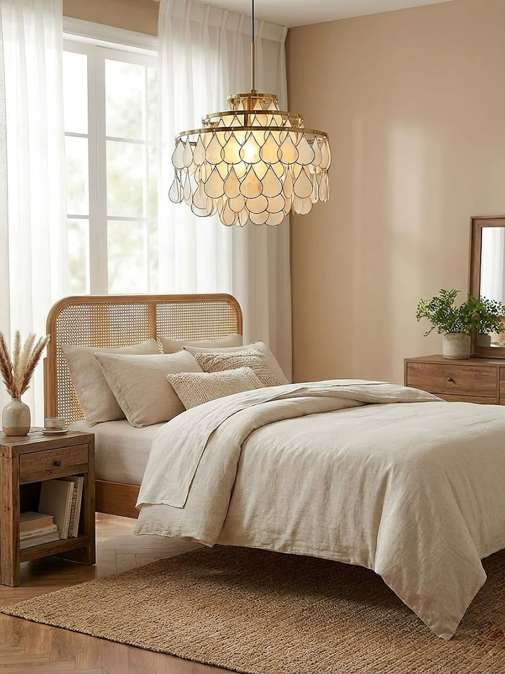Gold-Tone Teardrop Beaded Drum Chandelier