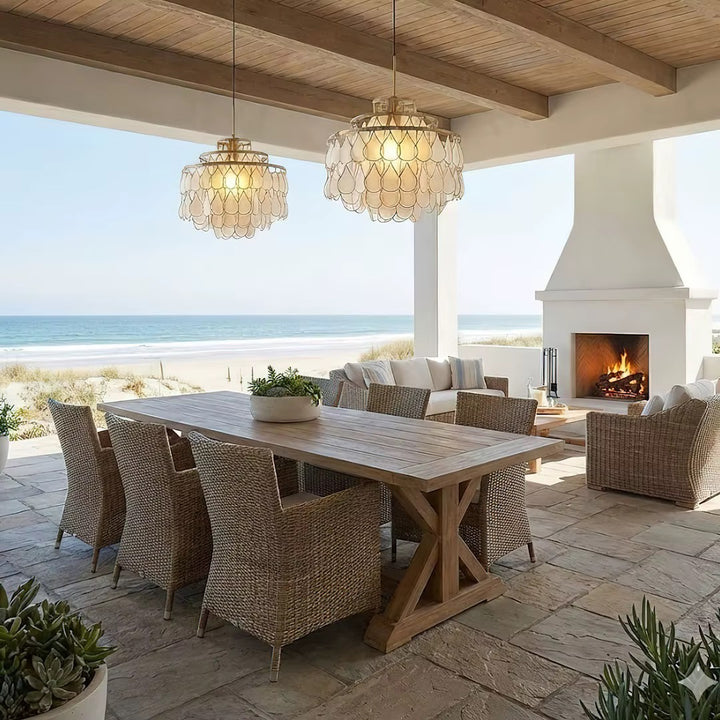 Gold-Tone Teardrop Beaded Drum Chandelier