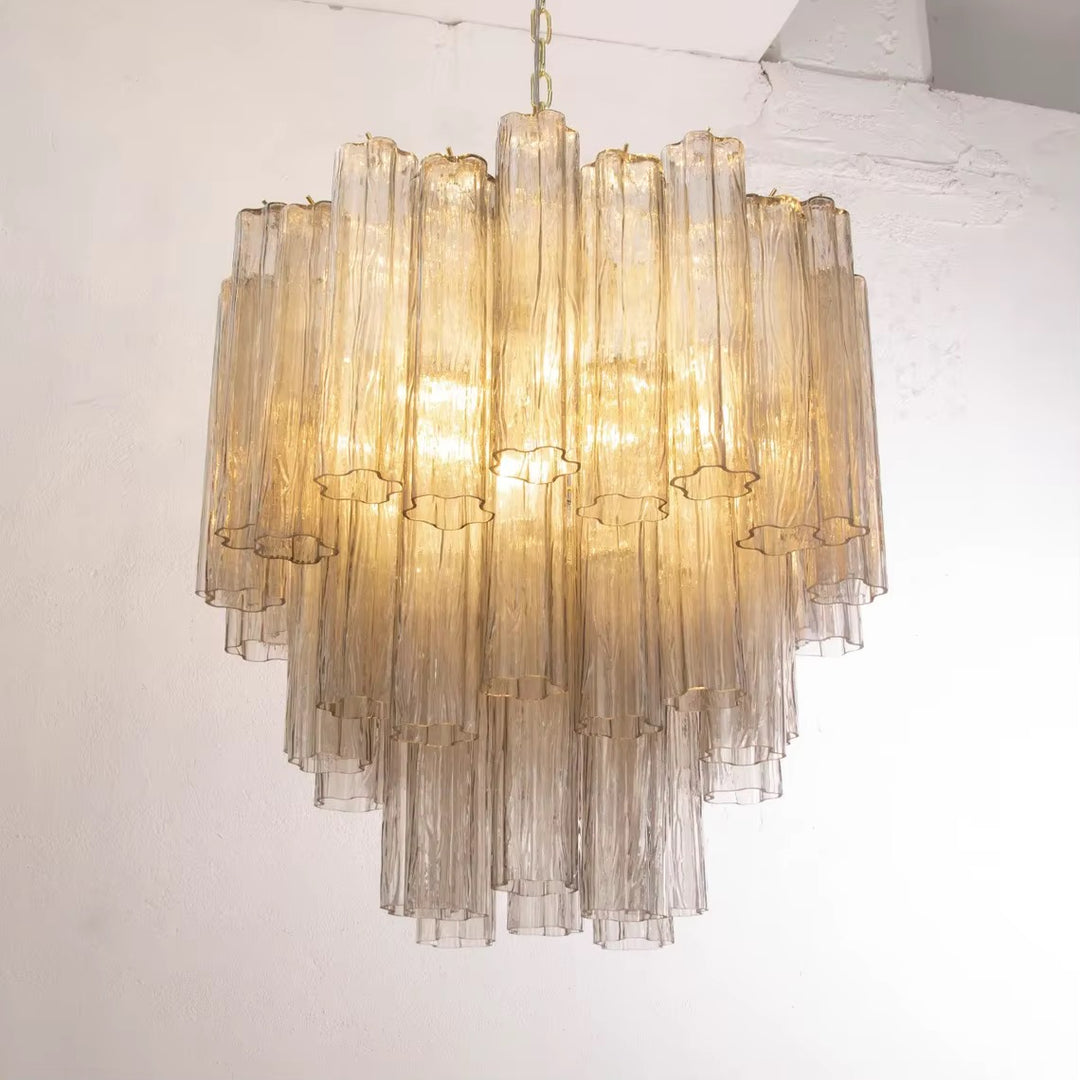 Gold-Tone Murano-Style Glass Tube Chandelier