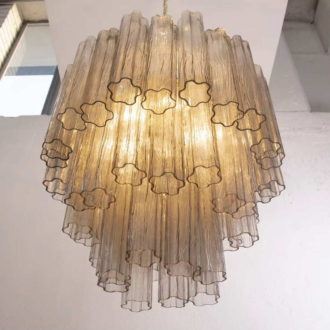 Gold-Tone Murano-Style Glass Tube Chandelier
