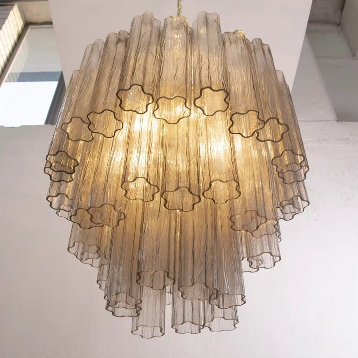Gold-Tone Murano-Style Glass Tube Chandelier