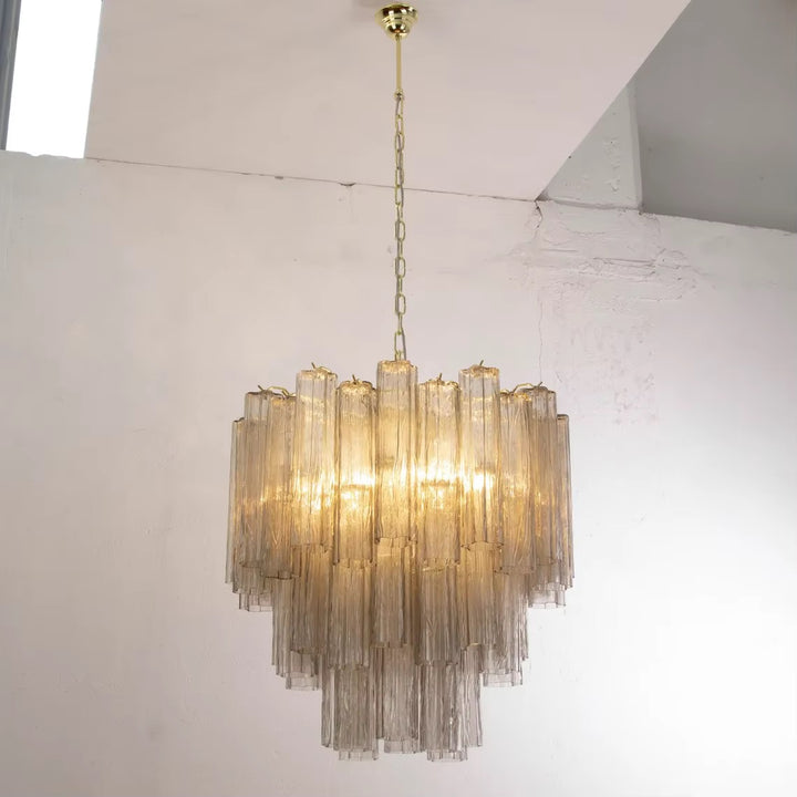 Gold-Tone Murano-Style Glass Tube Chandelier