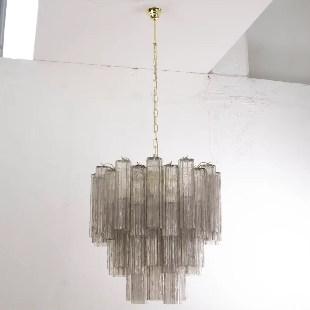 Gold-Tone Murano-Style Glass Tube Chandelier