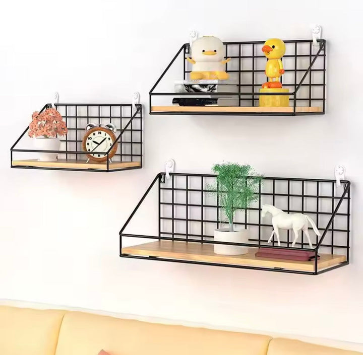 Industrial Metal Grid Wall Shelf
