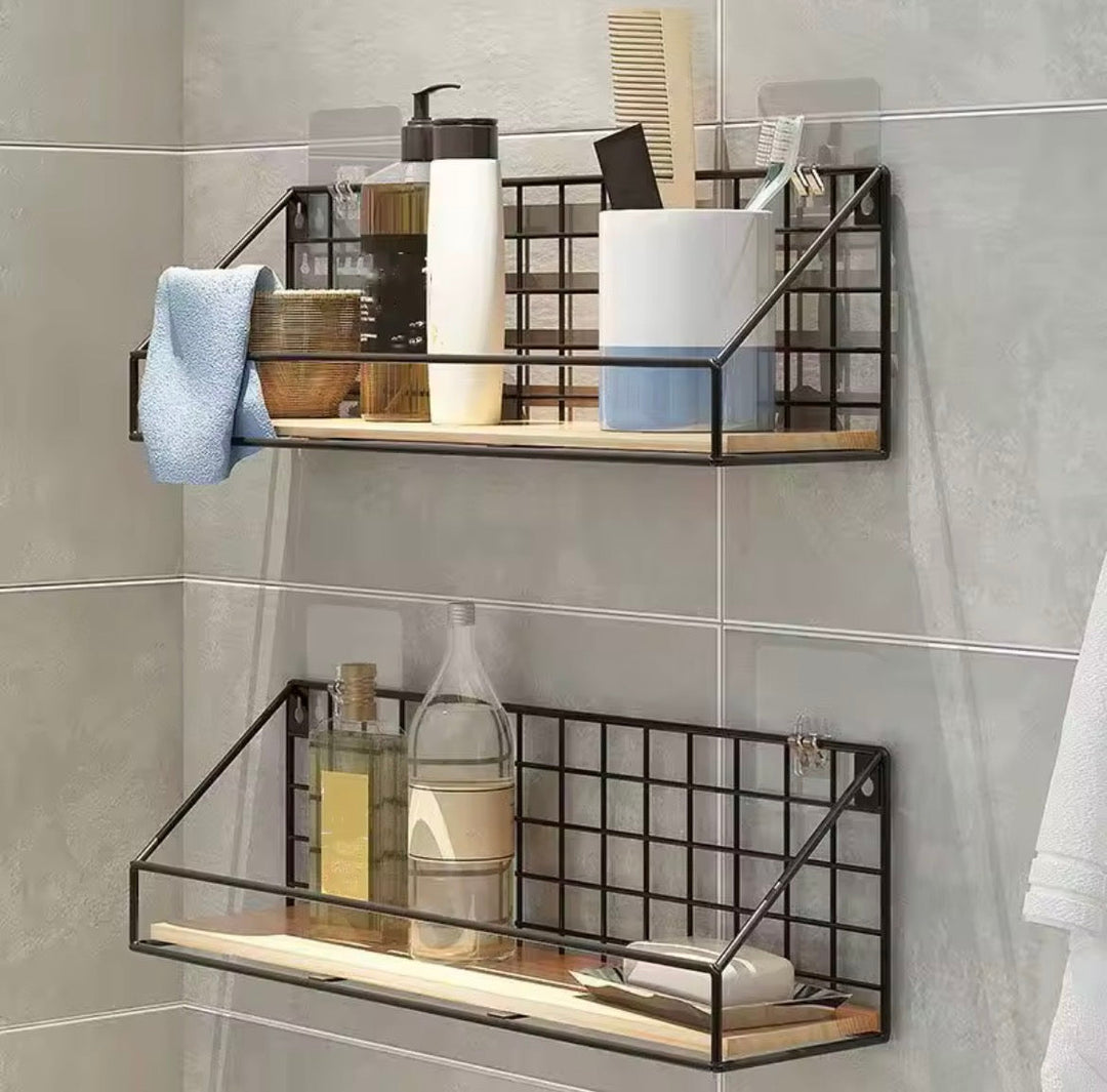 Industrial Metal Grid Wall Shelf