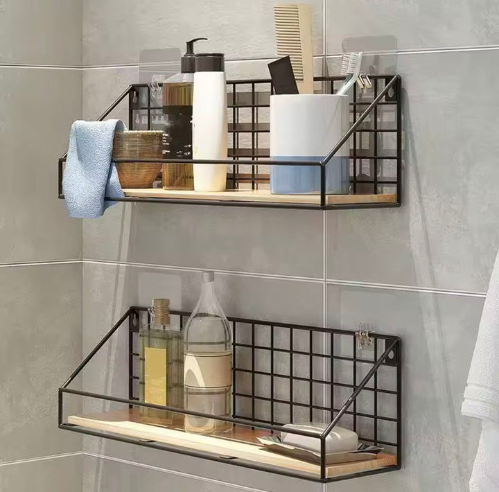 Industrial Metal Grid Wall Shelf