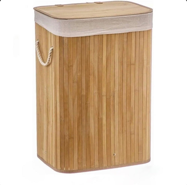 Bamboo Laundry Hamper with Lid and Rope Handles
