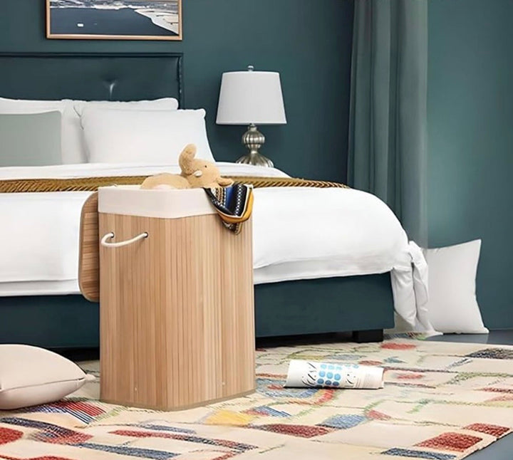 Bamboo Laundry Hamper with Lid and Rope Handles