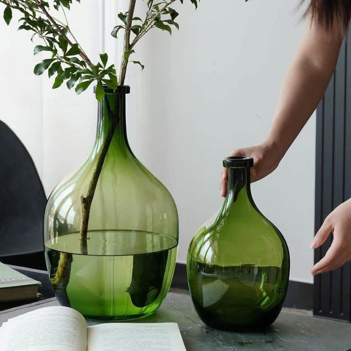 Green Transparent Glass Vase Set