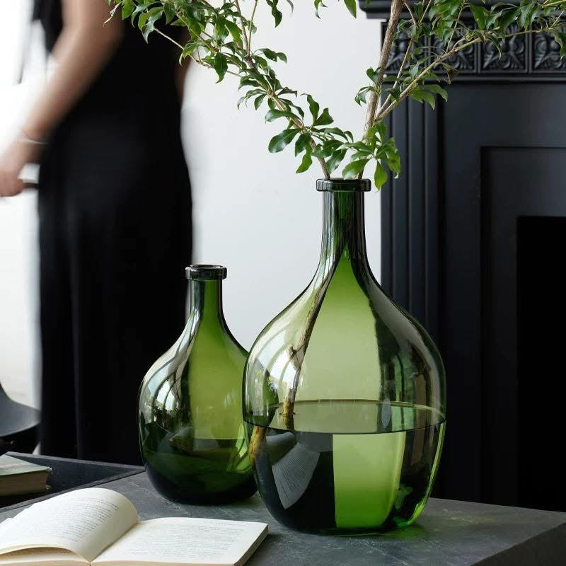 Green Transparent Glass Vase Set