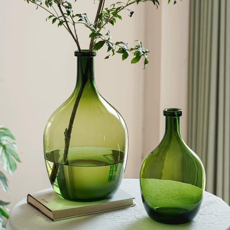 Green Transparent Glass Vase Set