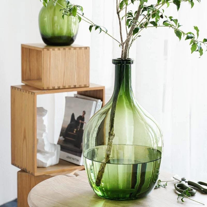 Green Transparent Glass Vase Set