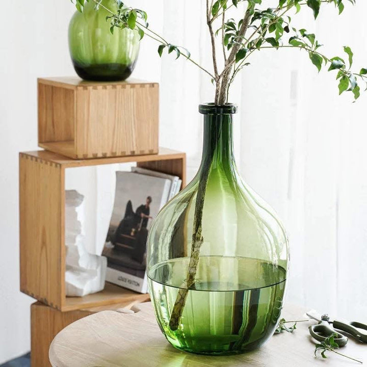 Green Transparent Glass Vase Set