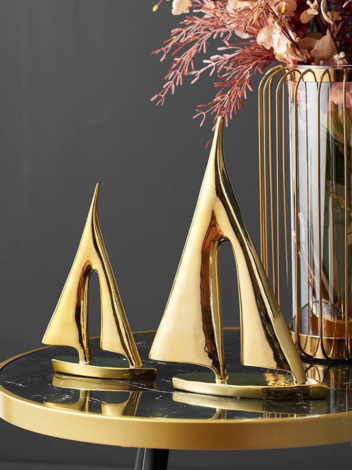 Gold Abstract Sailboat Sculpture Set of 2