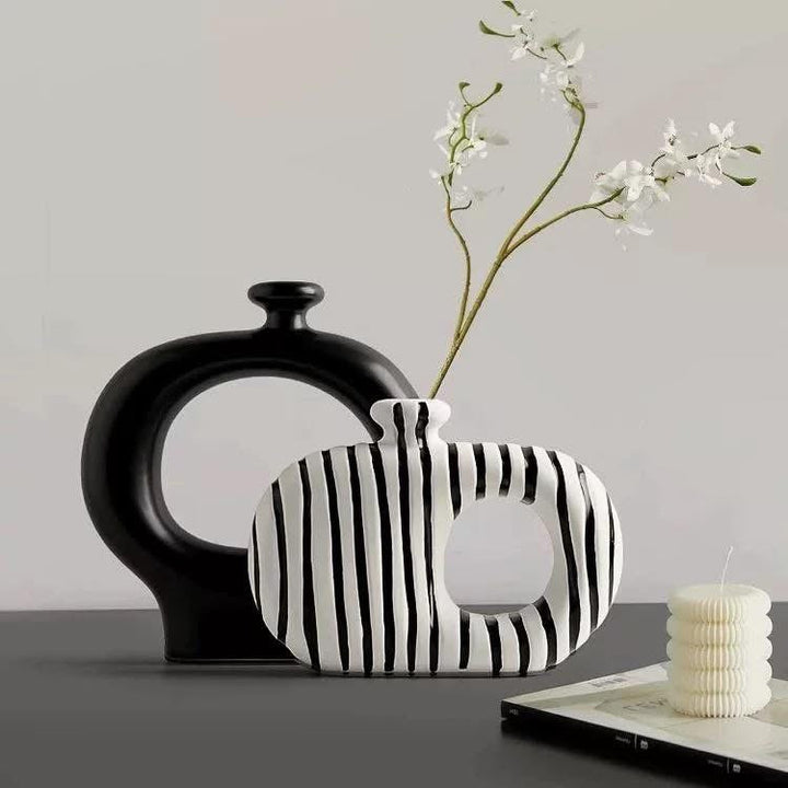 Modern Black & White Hollow Ceramic Vase Set