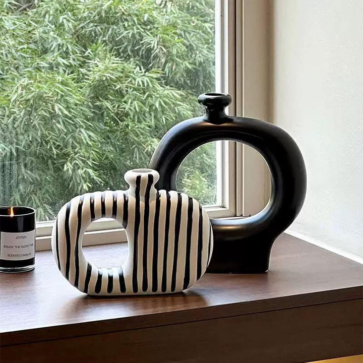 Modern Black & White Hollow Ceramic Vase Set