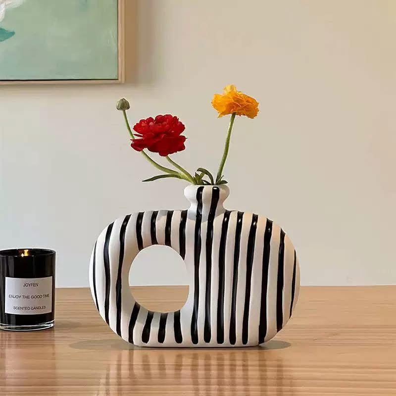 Modern Black & White Hollow Ceramic Vase Set