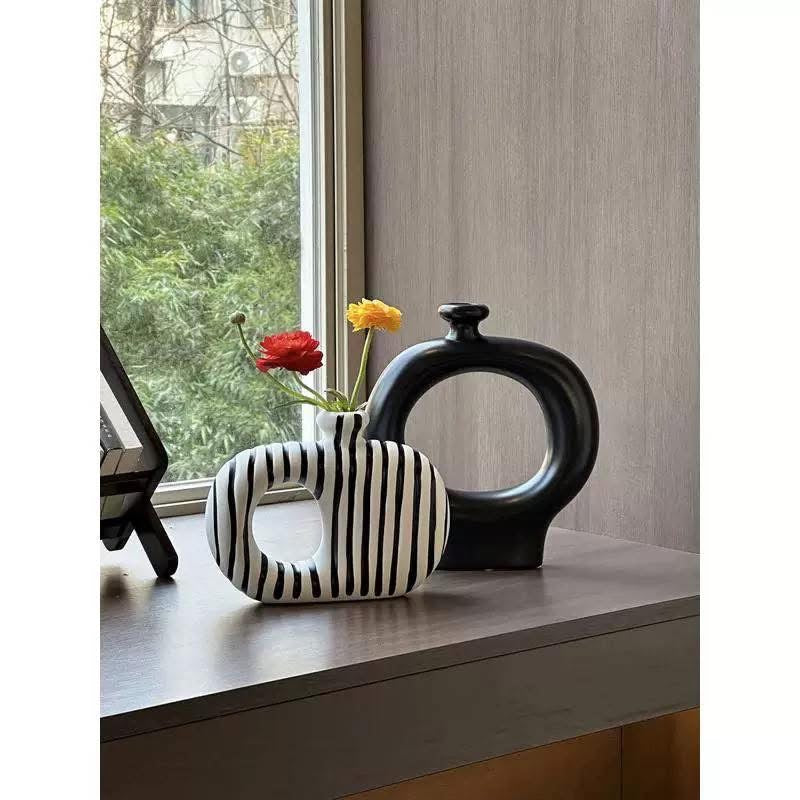 Modern Black & White Hollow Ceramic Vase Set