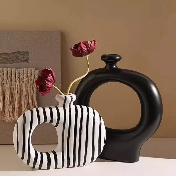 Modern Black & White Hollow Ceramic Vase Set