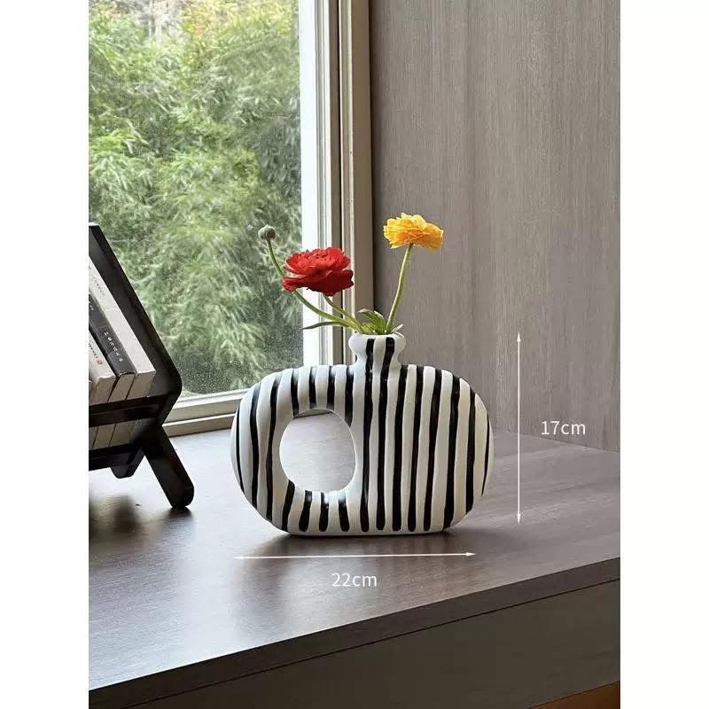 Modern Black & White Hollow Ceramic Vase Set