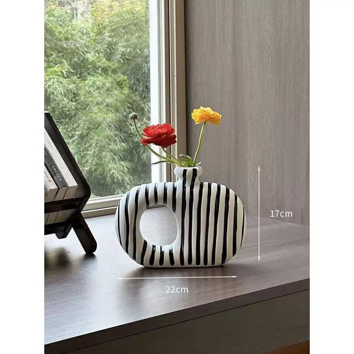 Modern Black & White Hollow Ceramic Vase Set