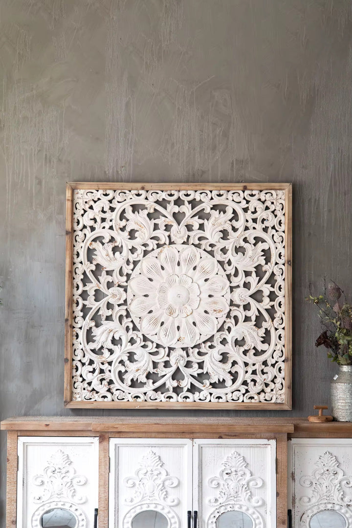 Handcarved Floral Wood Wall Panel