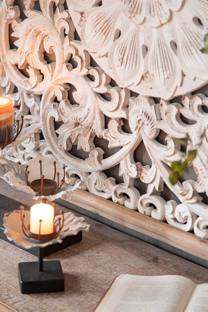 Handcarved Floral Wood Wall Panel